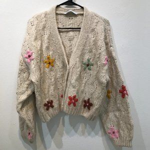 ZARA FLORAL EMBROIDERY KNIT CARDIGAN (size M)